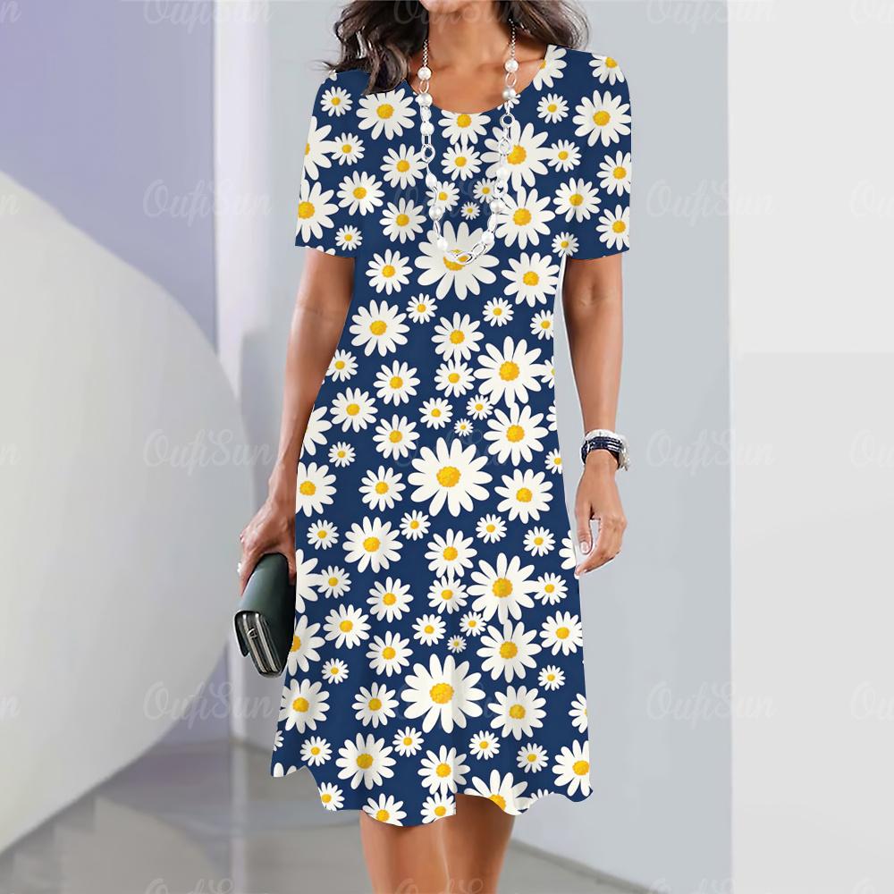 2024 Новые женские платья с цветочным принтом Элегантные и красивые платья миди больших размеров Женское летнее цельное платье