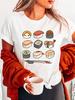WoSushi Anime Print T-Shirt - Cute Cartoon Sushi Characters Short Sleeve Crew Neck Casual Top Harajuku Short Sleeve Casual