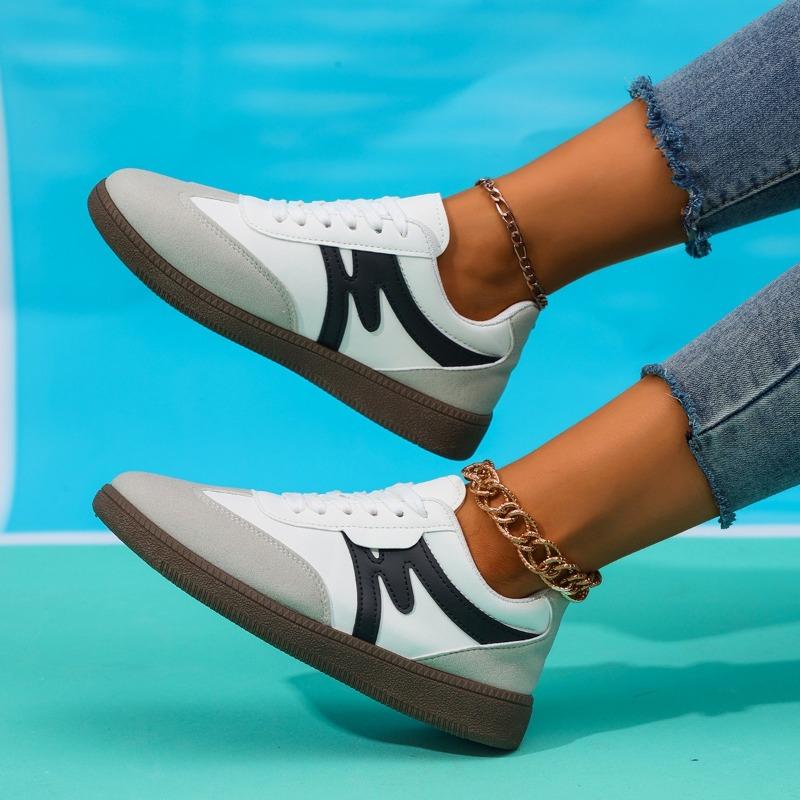 Fashion Shoes Female 2024 Lace Up Women's Vulcanize Shoes Outdoor Women Sneakers Mixed Color Round Toe Low Heel PU Ladies Casual Shoes