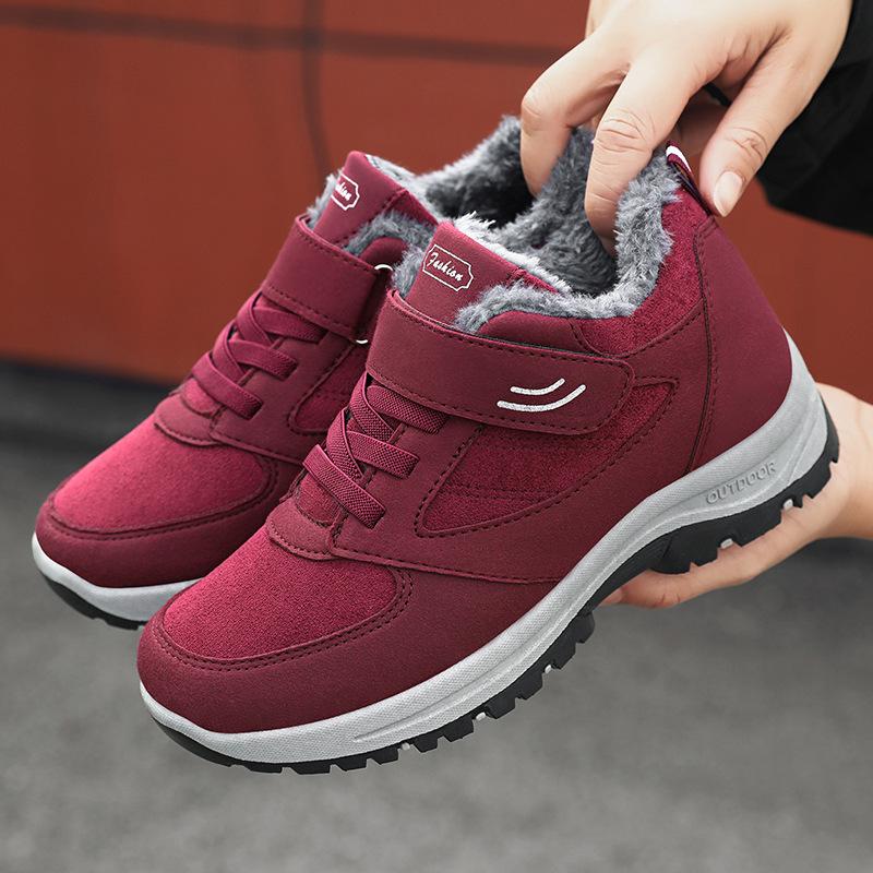 Хлопковые туфли женские 2025 года, теплые хлопковые ботинки для прогулок пар 2025 года, прямые продажи, повседневные бархатные сапоги плюс толстые зимние ботинки для среднего и пожилого возраста