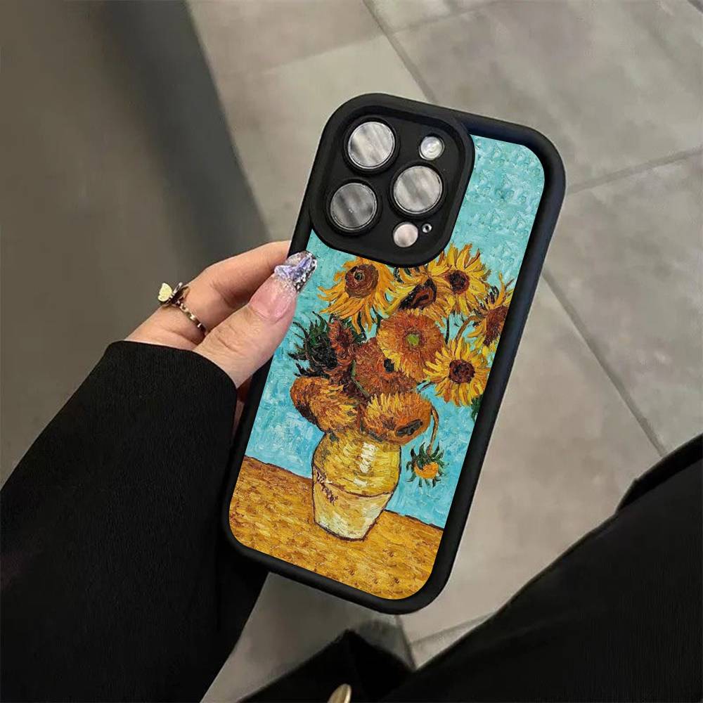 Ретро Масляная краска Ван Гога Для iPhone 17 16 15 14 13 12 11 Pro Max Plus Черный Полное покрытие Мягкий Чехол Силиконовый Чехол