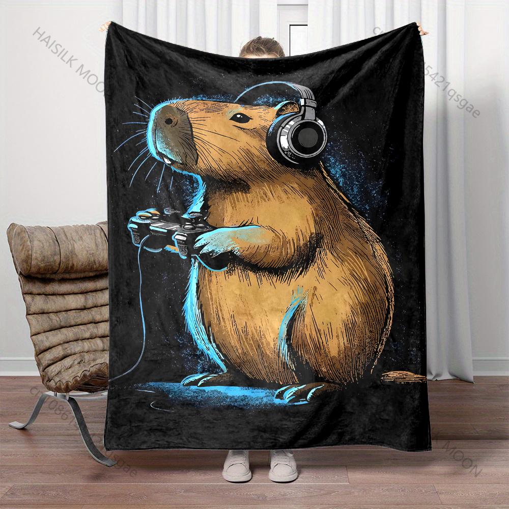 1PC Animal gaming with headphones Print Adult Children Warm Blankets Home Travel Car Soft Comfortable Suitable for all seasons