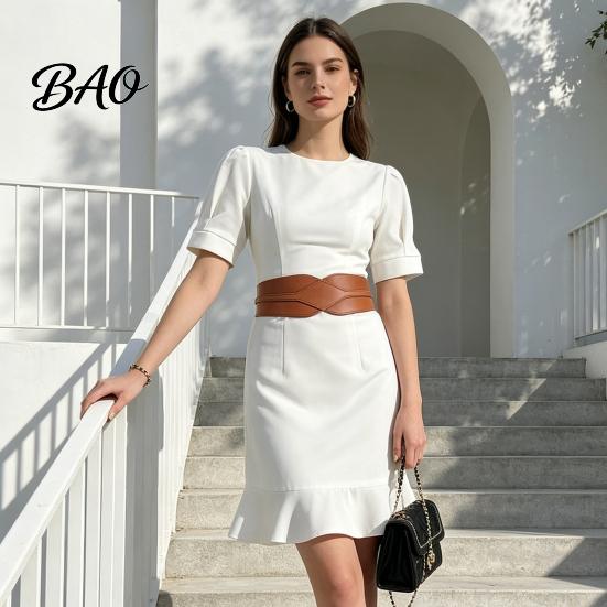 Hidden Buckle Waist Shaper Women's Faux Leather Belt, Wide Elastic Waistband with Metal Stylish Corset for Date Parties Buckle, No-Hole Slimming Band