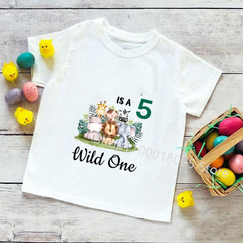 Персонализированная рубашка на день рождения, футболка для детей 1–9 лет, футболка с изображением диких животных, футболка для вечеринки в честь дня рождения, одежда с дикими животными, детские подарки, топы