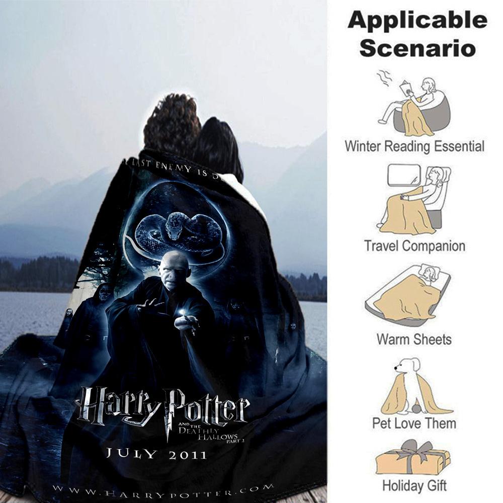 1pc Harry Potter and the Deathly Hallows Part 2 Flannel Blanket Soft Warm Throw for Home, Office, Travel, All-Season Cozy Bedding GiftL1184