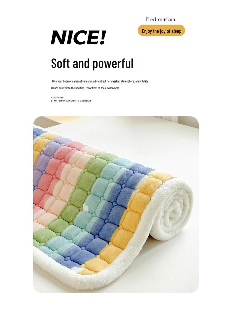 Стеганый велюровый наматрасник - Мягкая коралловая флисовая зимняя накладка, Утолщенный и теплый татами-мат.