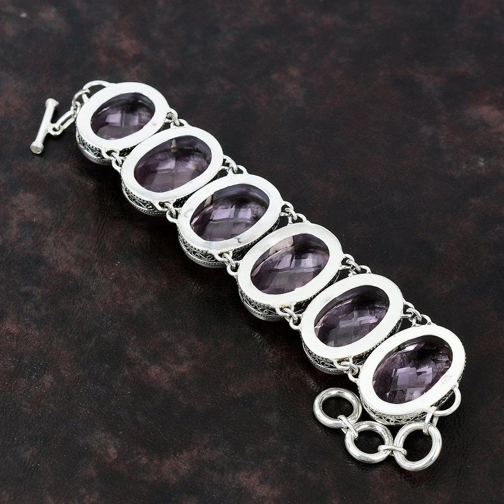 Браслет из ограненного розового кунцита из стерлингового серебра 925 пробы, ювелирные изделия ручной работы, регулируемый браслет-цепочка, винтажный браслет, подарок для него