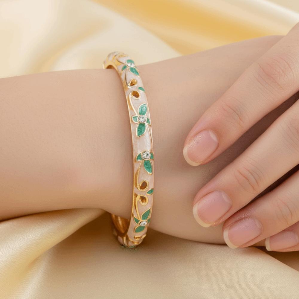 Colorful Glazed Enamel Flower Bangle Exquisite Painting Rhinestone Thin Bracelet Daily Outfits
