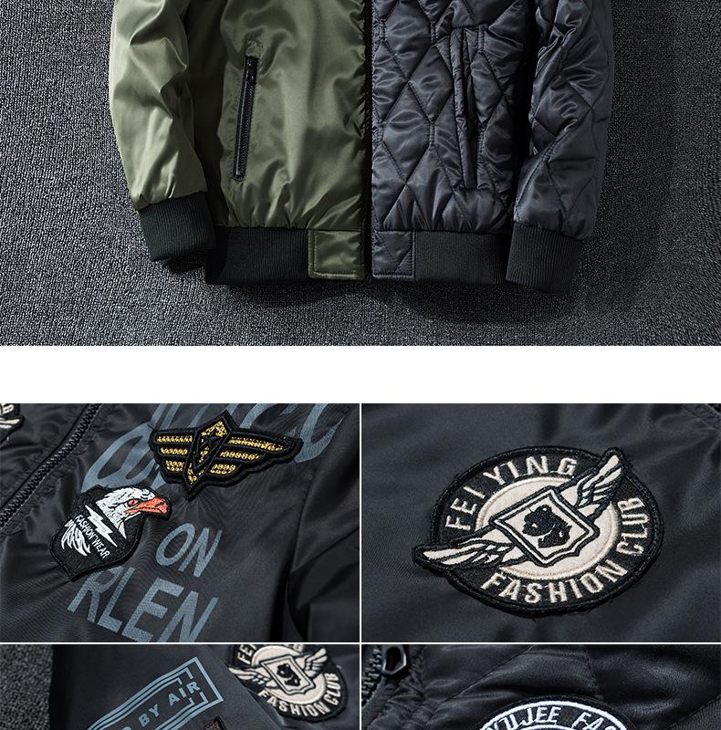 Men's Plus Size Reversible Winter Bomber Jacket - Extra Thick Cotton Baseball Style Coat