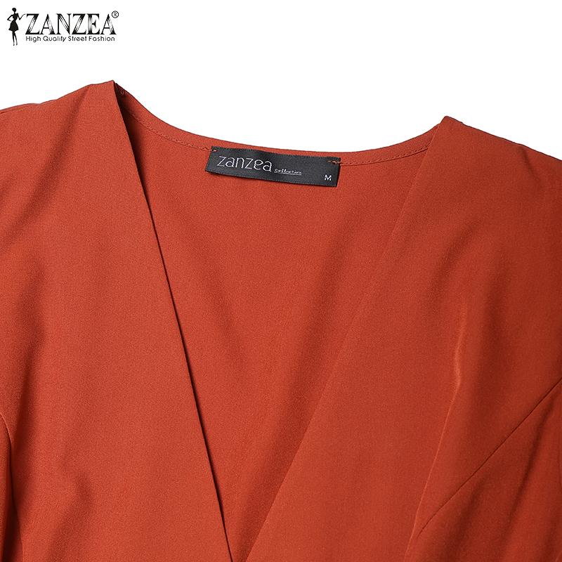 ZANZEA Elegant Ladies V-Neck Short Sleeve Ruffled Hem Blouse