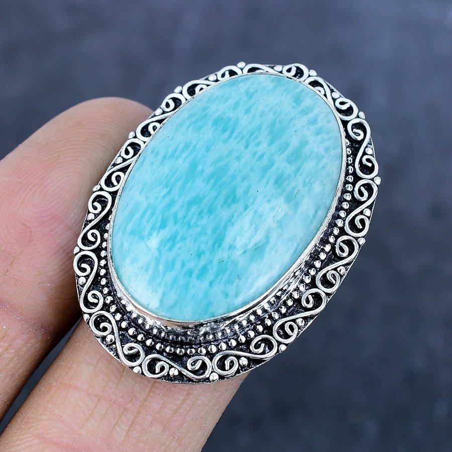Кольцо из серебра 925 пробы с натуральным амазонитом, размер 8, V2o85