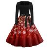 Christmas Print Flare Dress For Women Long Sleeve Dress Hollow Party Casual Square Collar Dresses