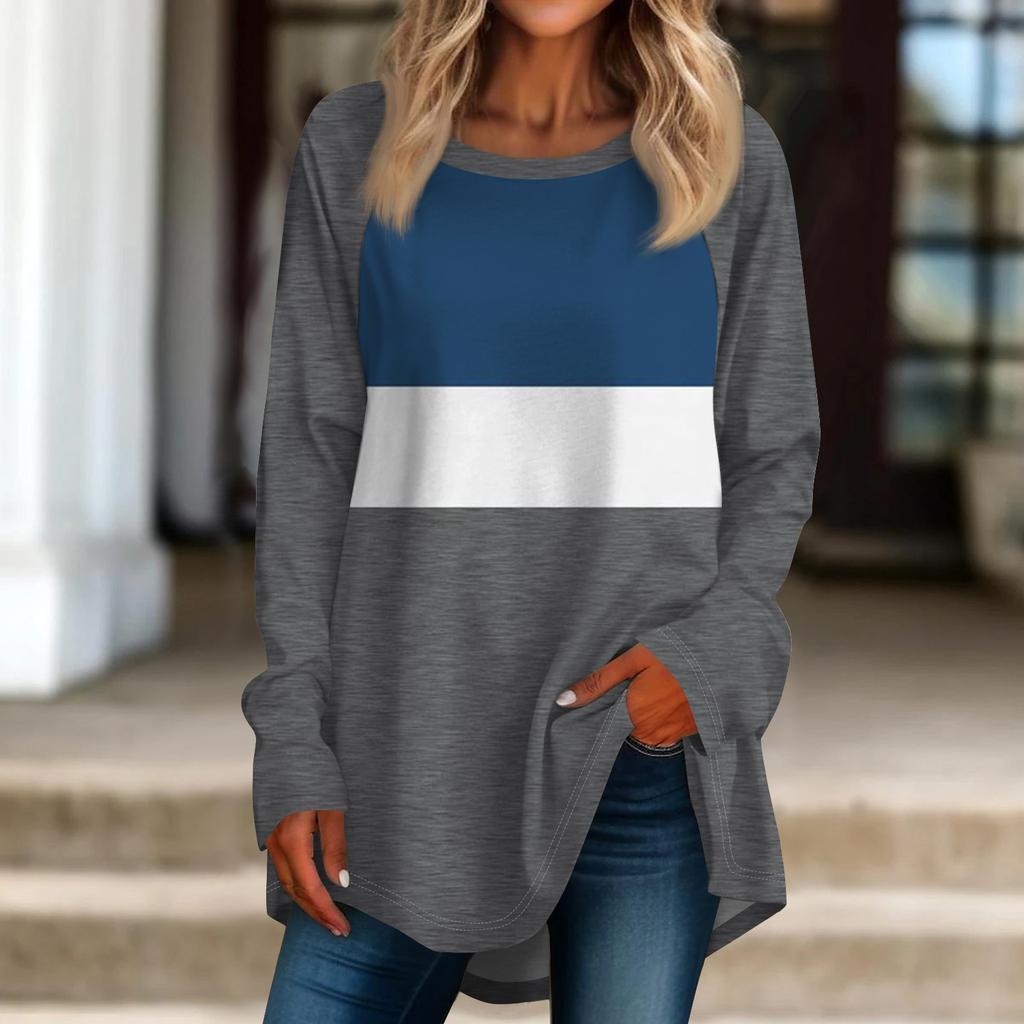 Женская негабаритная полосатая рубашка с длинными рукавами и круглым вырезом, полосатая футболка, верхний пуловер