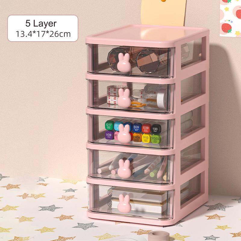 Desktop Cosmetic Storage Box Organizer Drawer Office Storage Rack Stationery Desk Pen Holder Bunny Drawer Organizer Cute Kawaii