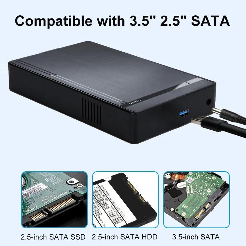 Корпус для жесткого диска 3,5 дюйма USB 3.0 - SATA Внешний жесткий диск Корпус для жесткого диска 5 Гбит/с Высокоскоростной адаптер для 2,5"3,5" SSD Жесткий диск Корпус для ПК Поддержка жесткого диска 10 ТБ