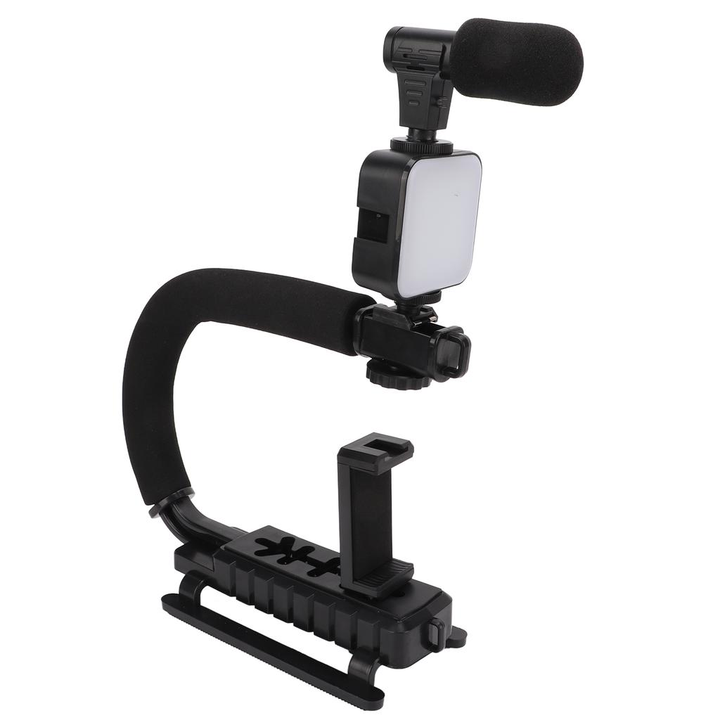 Handheld Video Camera Stabilizer with LED Light Microphone Portable U Shape Camera Stabilizer
