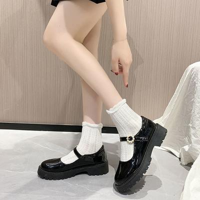 Модные лакированные туфли из натуральной кожи для женщин, японские туфли-лодочки из искусственной кожи с круглым носком, пряжкой на ремешке, повседневные туфли на низком каблуке, со шнуровкой на платформе и каблуками