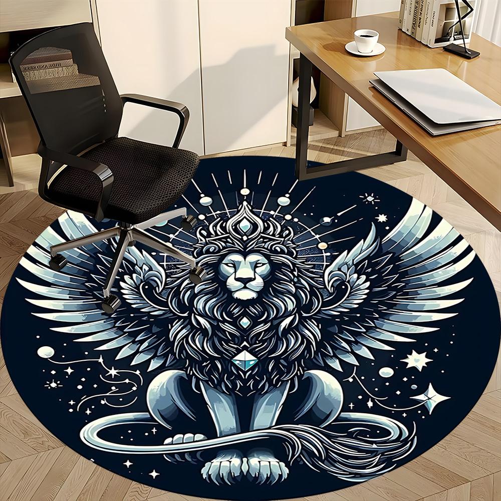 1pc Winged Lion Office Round Area Rug, Indoor Mat Suitable ForOffice, Under Office Chairs Bedroom Living Room Home Decor, Room Deco, n26