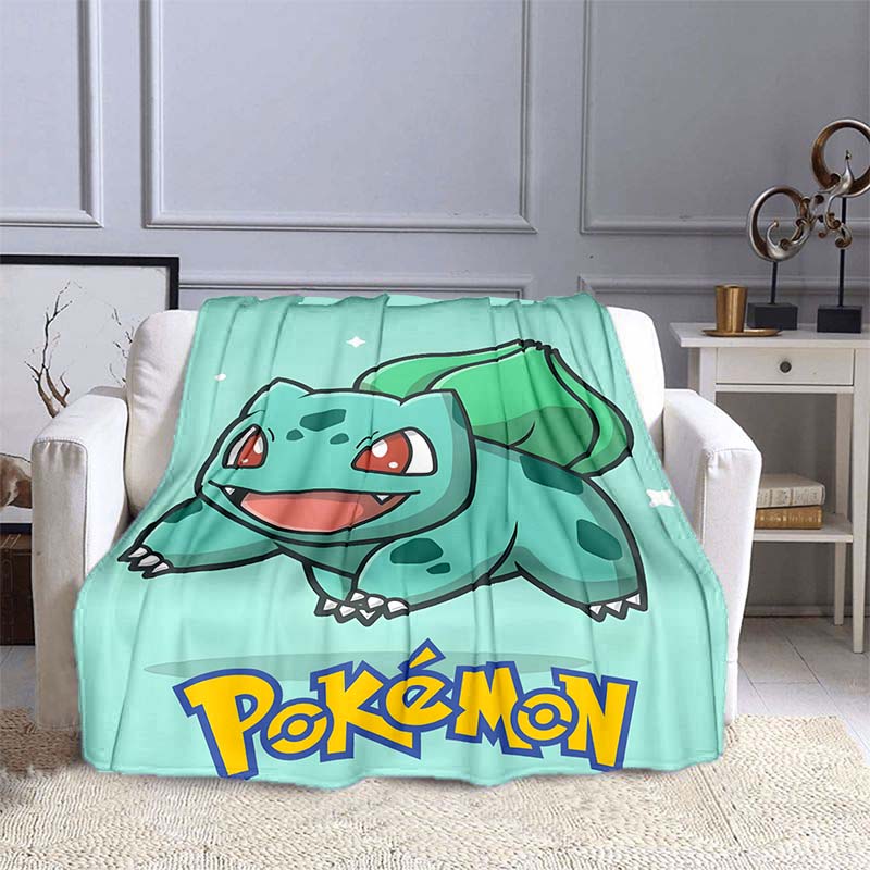 Pokémon Bulbasaur Pattern Blanket Warm Soft Fluffy Kids and Adult Sofa Bed Throw Blanket Outdoor Travel Camping Cartoon Blanket