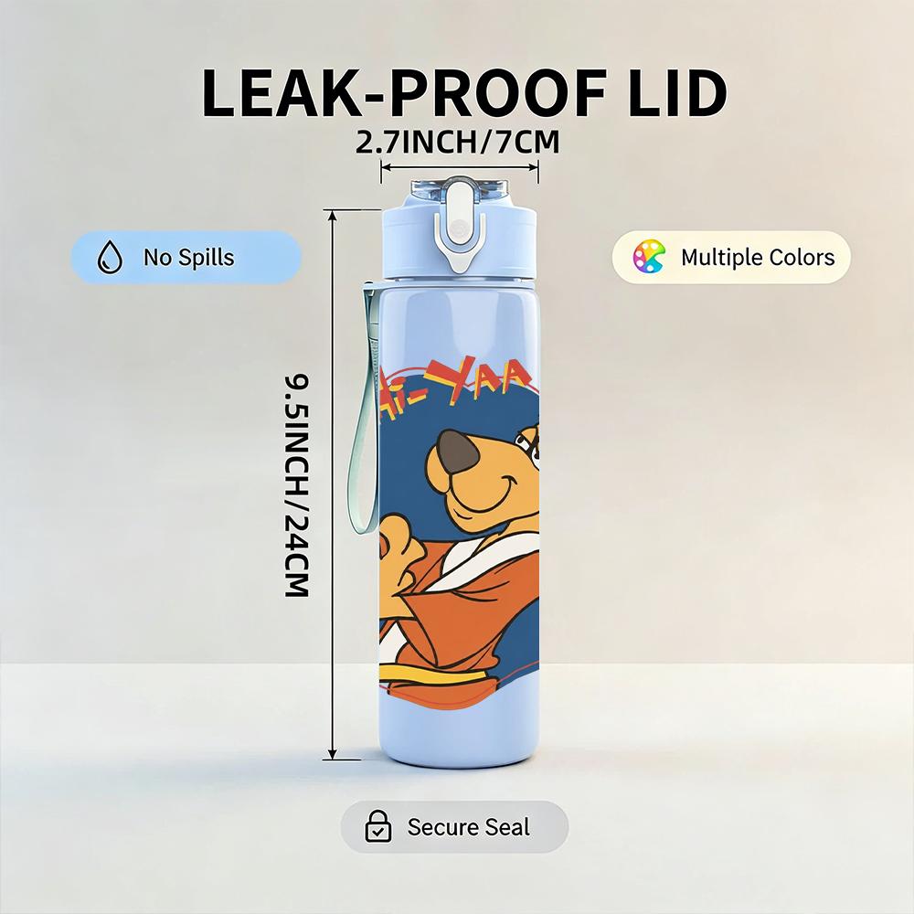 1PC Retro Bear Cartoon Character Print 750ml Portable Sports Water Bottle Leakproof Travel Gym Drink Cup
