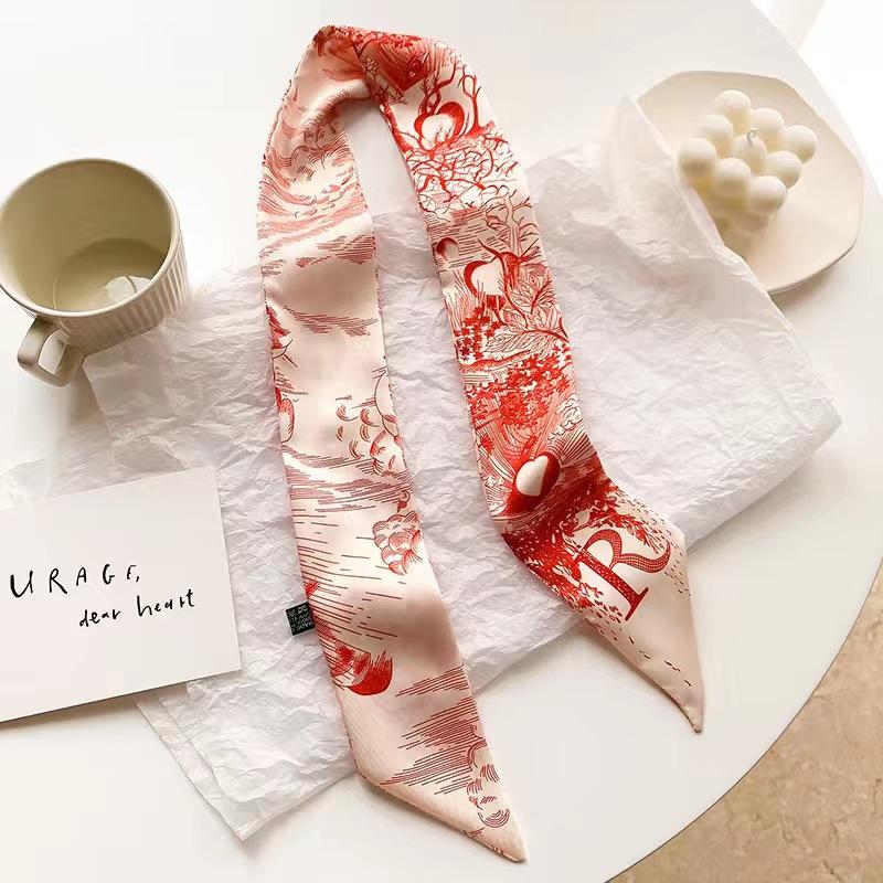 Маленький белый и нежно-зеленый шелковый шарф для женщин, тонкая лента, повязка на голову, резинка для волос, украшение для сумки, длинный