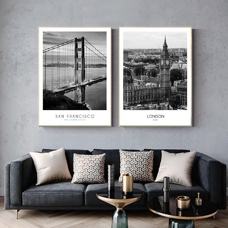 Nordic Style Black White Paris London New York World City Landscape Canvas Painting Poster Prints Wall Art Picture Room Decor