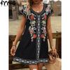 YYFS Женская мода лето-весна с цветочным узором и принтом с коротким рукавом и v-образным вырезом, свободная талия, повседневные платья