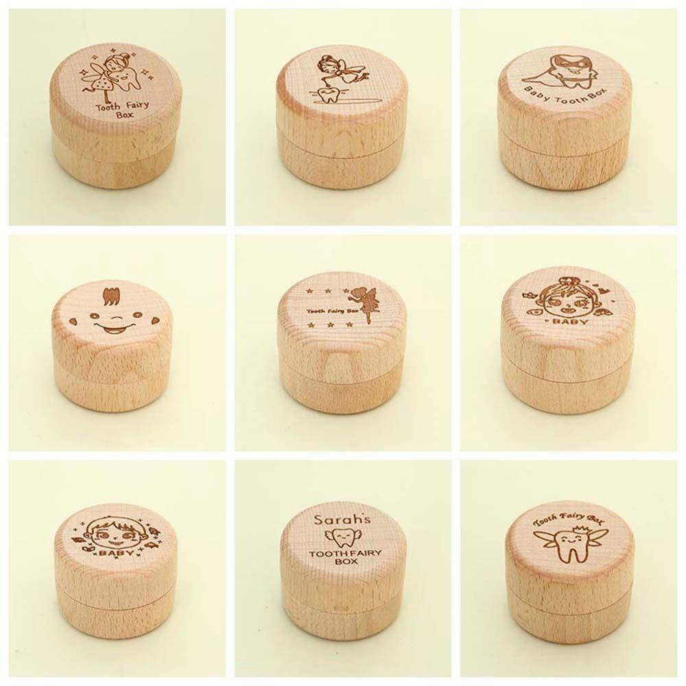 Primary Teeth Wood Baby Tooth Box Baby Teeth Save Tooth Fairy Box Round Deciduous Tooth Case  Kids