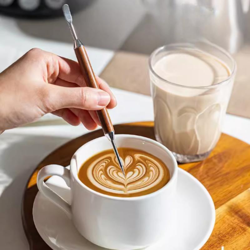 1 Ручка для латте-арта Redwood Coffee, Иглы из нержавеющей стали, Кухонные инструменты, Кофейные аксессуары, Деревянная ручка
