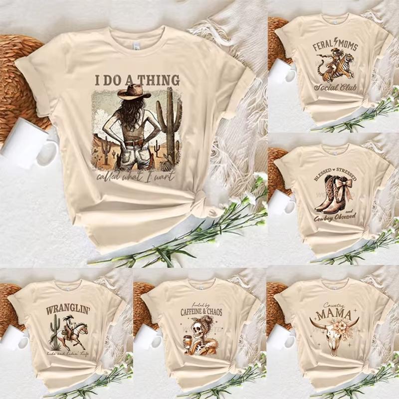 Cowgirl TShirts Unisex Summer Short Sleeve TShirt Funny Mothers Day Retro Clothing Harajuku Cowgirl Fashion Casual Tops Tees