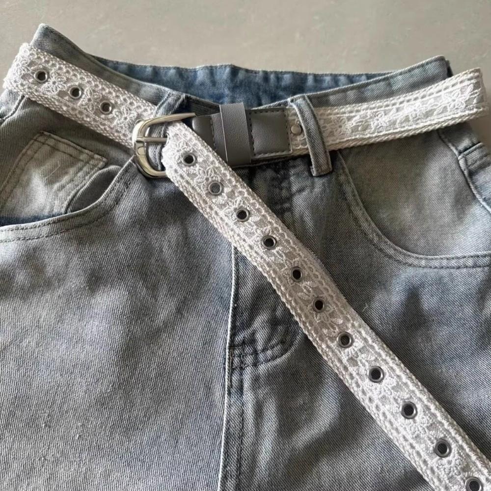 Y2K Lace Waistband Metal Buckle Dress Jeans Belt Fashion Canvas Waist Belt  Spicy Girls