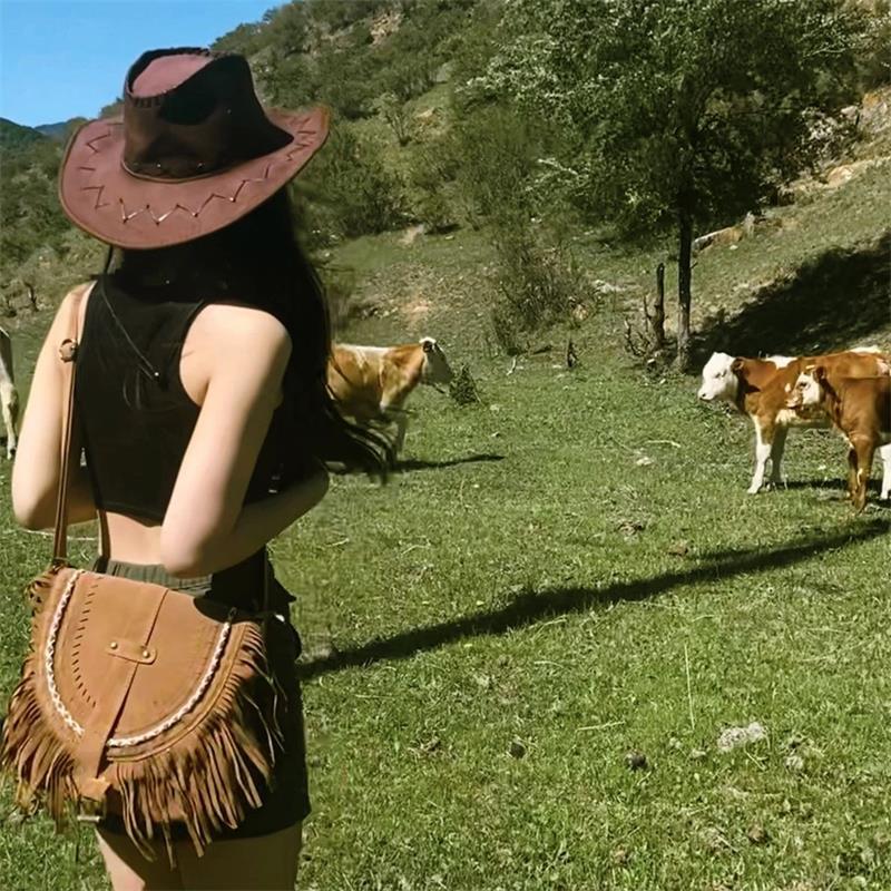 Женская ковбойская шляпа в стиле вестерн, ретро, с широкими полями для защиты от солнца - пляжная шляпа в европейском и американском стиле