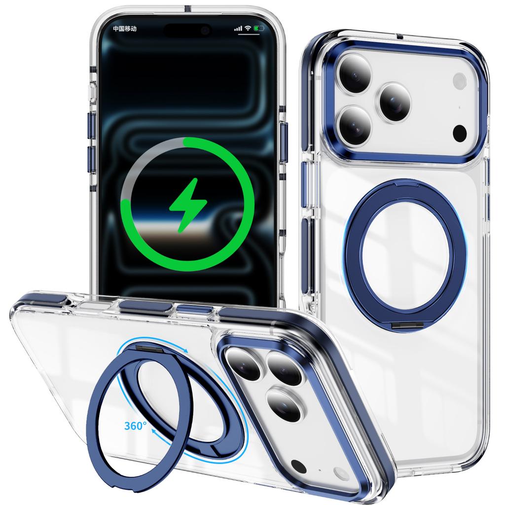 For iPhone 17 Pro Max Case Compatible with MagSafe Rotating Kickstand Shockproof TPU PC Acrylic Clear Phone Back Cover