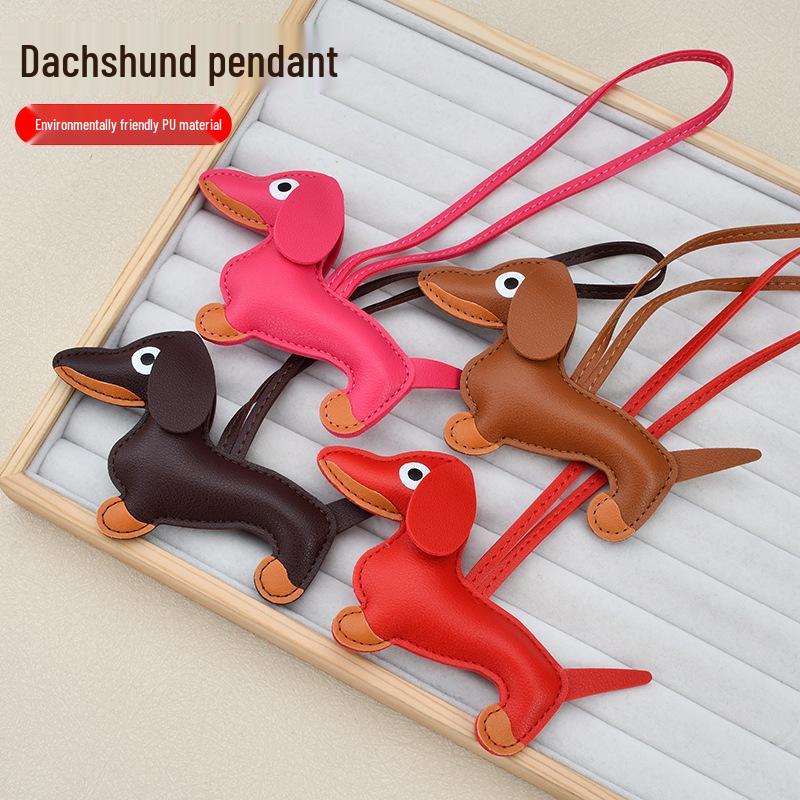 Мультяшный кожаный брелок с таксой: Шарм для сумки для питомца и украшение для чехла телефона