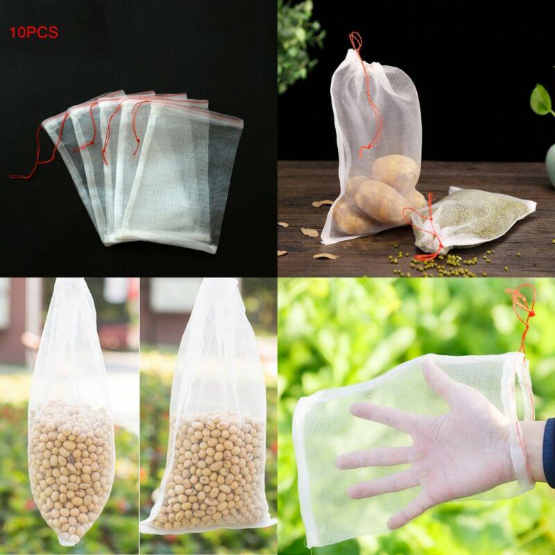 10 шт., экологически чистые многоразовые сетчатые мешки для хранения продуктов, фруктов и овощей на шнурке