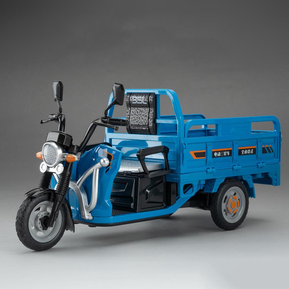 1:12 Электрический трехколесный велосипед Сплав Модель автомобиля Игрушки Литой мотоцикл Рулевое управление передним колесом Звук Свет Оттягиваемый назад Транспортное средство Мальчик Коллекционная игрушка