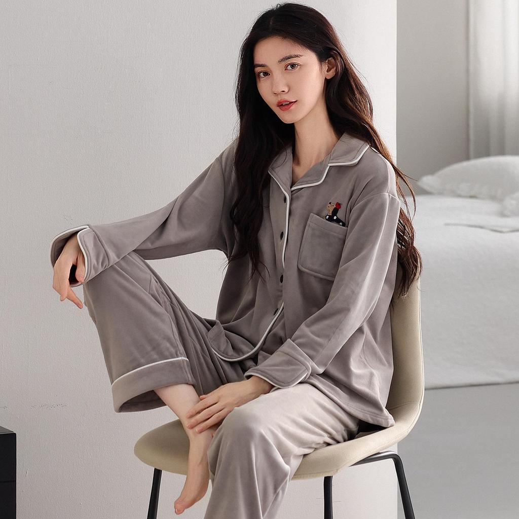 Женская зимняя пижама из бархата Sea Island - С длинным рукавом, длинными брюками, толстый кардиган из кораллового флиса, комплект домашней одежды