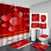 Valentine's Day Bathroom Bathing Waterproof Shower Curtain Home Entrance Doormat Bathtub 4Pcs Set Toilet Seat Cover Rugs Bath Non-Slip Floor Mat Love
