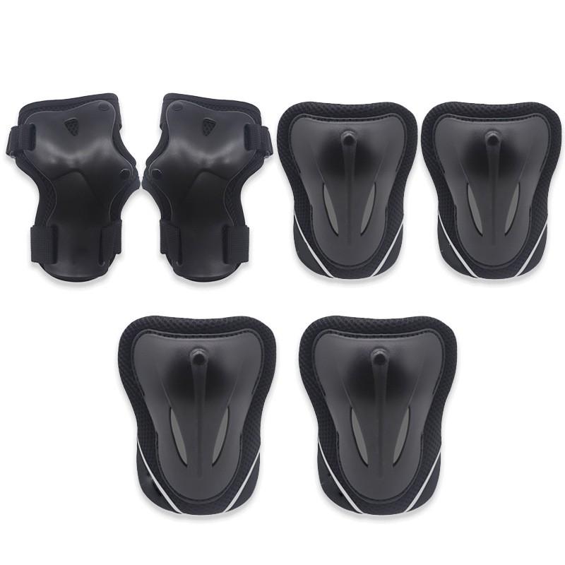 6-Piece Skateboarding Roller Skating Safety Gear Set Kids Adults Knee Elbow Wrist Hand Protectors Black