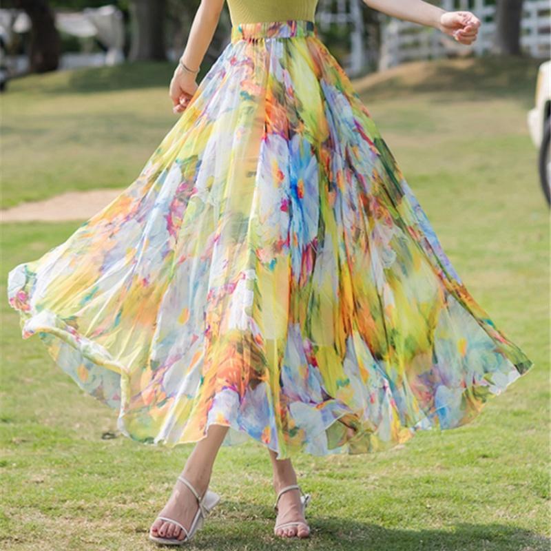 Tooxika Chiffon Skirt, Floral Holiday Style Beach Skirt