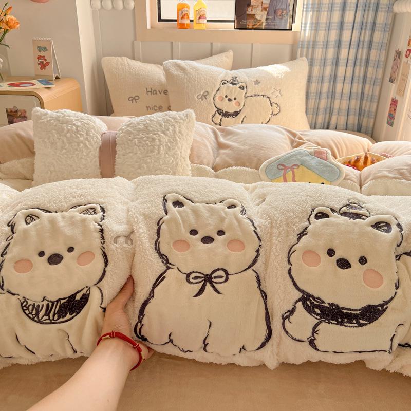 Зимний плюшевый бархатный комплект постельного белья: Фланелевые флисовые простыни и плюшевый пододеяльник