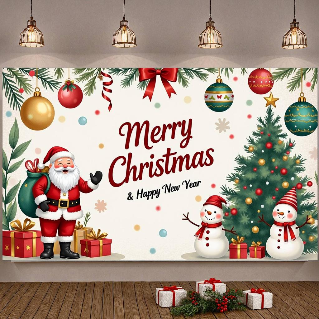 Holiday Banner Green Leaves Merry Christmas Banner Snowman Banner Christmas Theme For Indoor Event New Year Celebration Family