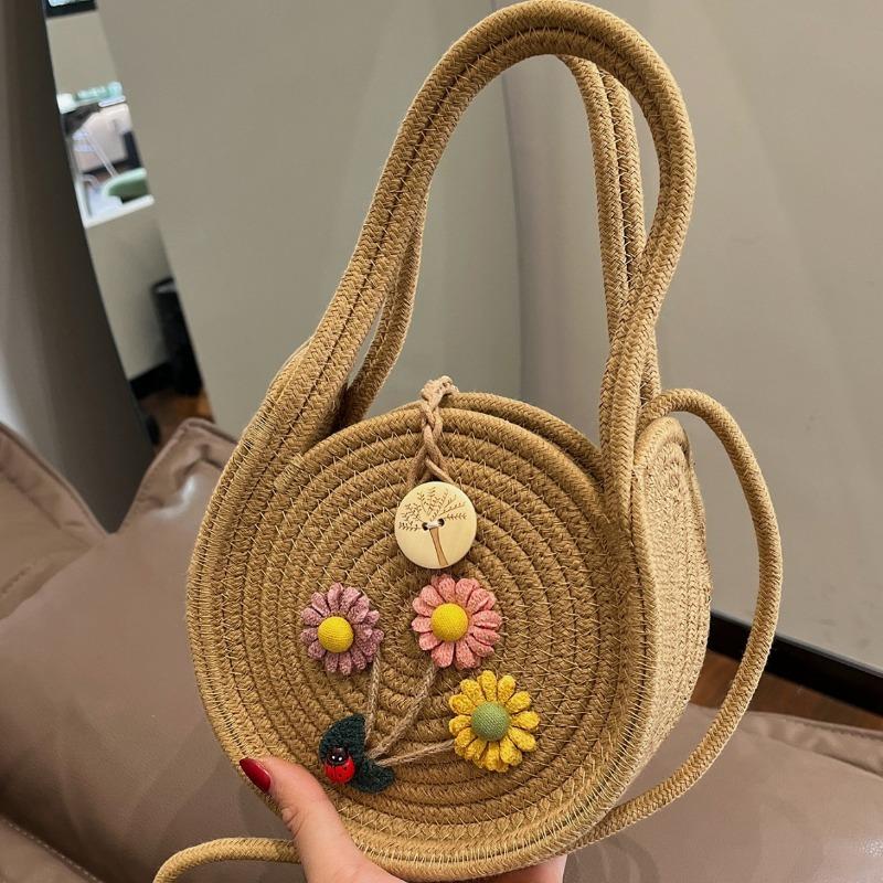 Милая маленькая свежая соломенная сумка, модная мини-портативная маленькая круглая сумка, повседневная сумка через плечо