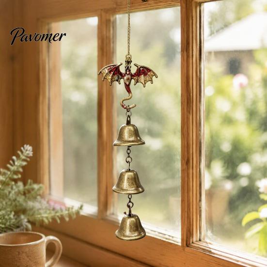 Courtyard Hanging Pendant Retro Dragon Bells, Metal Flying Wind Chime, Rustic Exquisite Alloy Craft Fantasy Outdoor Garden Ornament for Patio