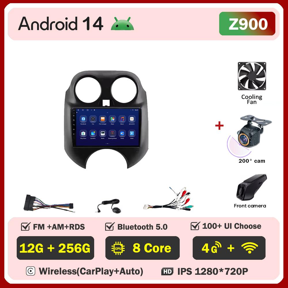 Автомобильный мультимедийный проигрыватель для Nissan March MICRA 2010-2013 Автомобильный радиоплеер с сенсорным экраном Беспроводной Android 14 Стерео Головное устройство GPS