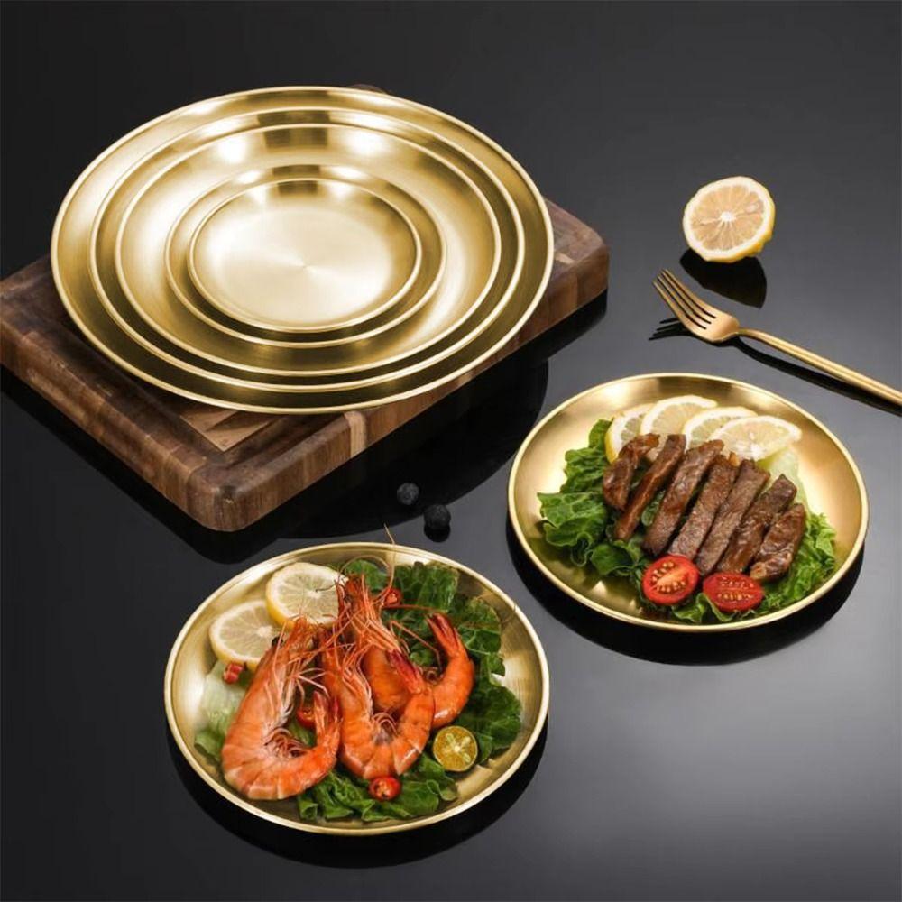 Gold Silver Food Plate Korean Dining Plate Decorative Metal Tray  Dinner
