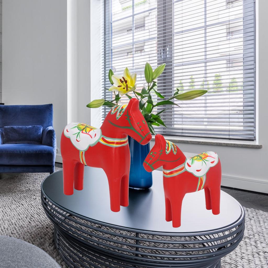 1 Pair Swedish Dala Horse Decor Wooden Traditional Painted Dalecarlian Horse Statue Figurine Home Ornament Handicraft