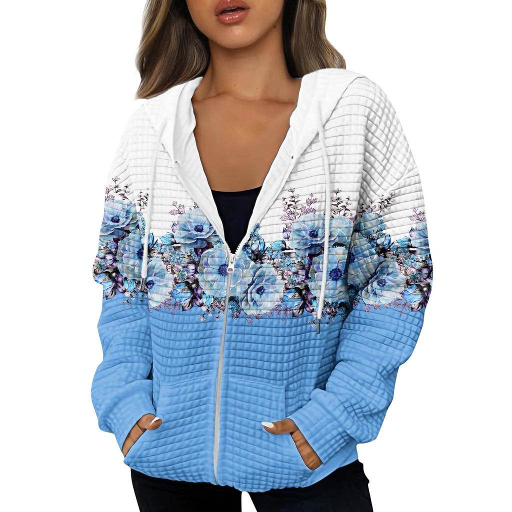 Women's Autumn And Winter Casual Fashion Hoodie Sweatshirt Printed Zip Jacket With Pockets