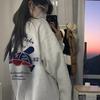 Американский ретро цифровой бейсболка с принтом свитер с круглым вырезом женский бархатный дизайнерский стиль нишевый