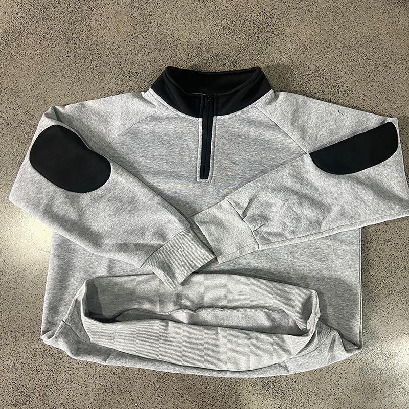 Autumn Winter Men's Hoodies Men Fashion Casual Long Sleeve Half Zippers Stand Collar Patchwork Sweatshirts Male Loose Streetwear
